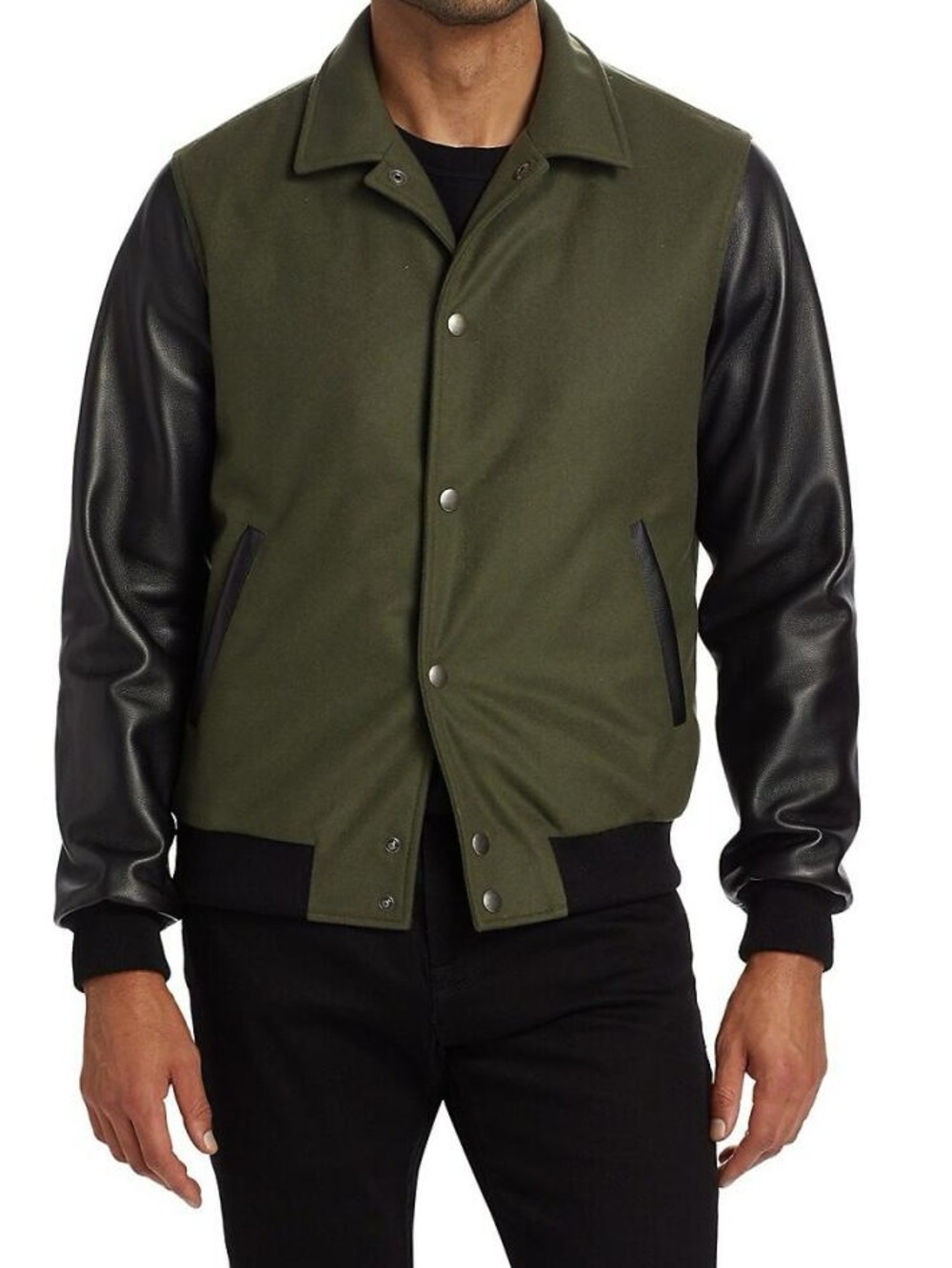 SAKS FIFTH AVENUE VARSITY WOOL LEATHER BOMBER